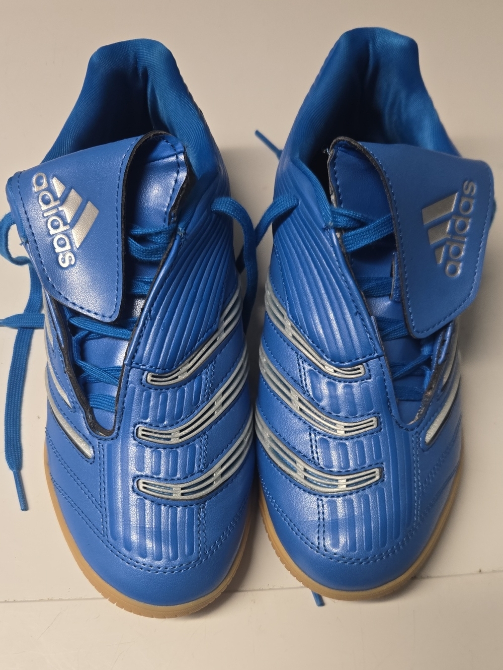 adidas Kids Royal Blue Indoor Soccer Sneakers with Silver Accents